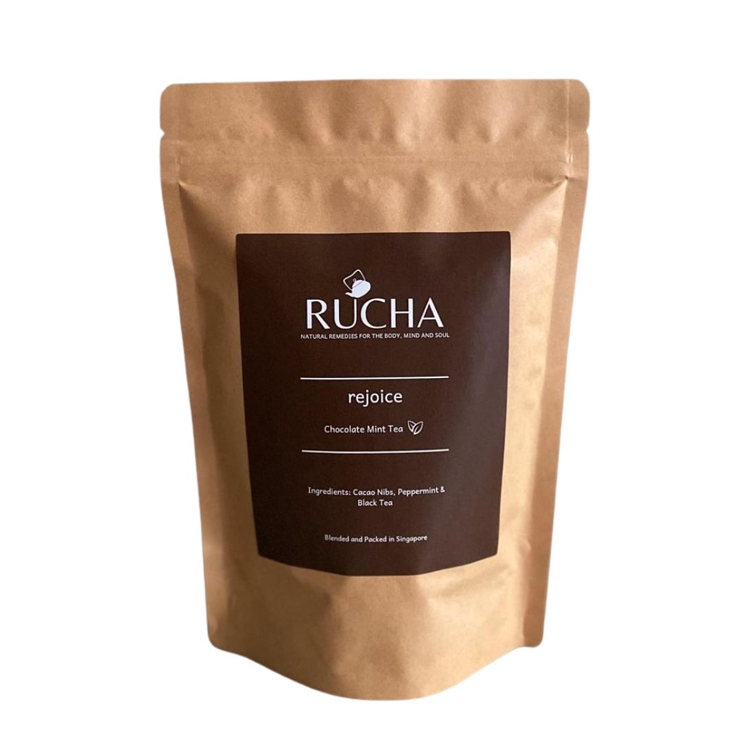 10 "purses" or sachets of chocolate mint tea in a resealable stand up pouch.